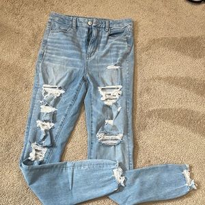 American Eagle highest rise distressed skinny jeans/jeggings